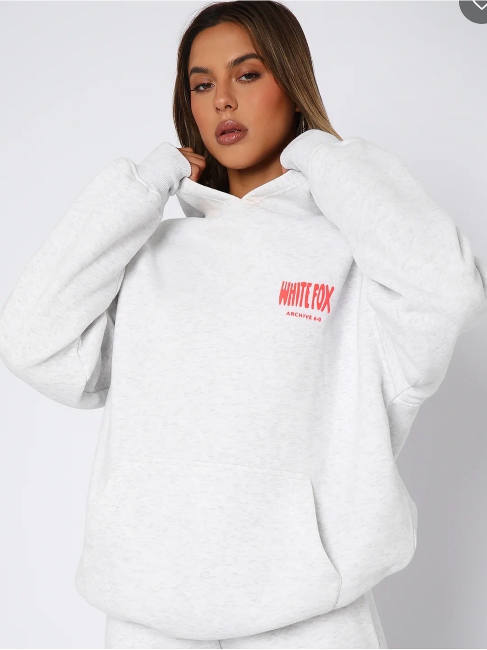 Women's White Pullover Hoodie with Orange Logo